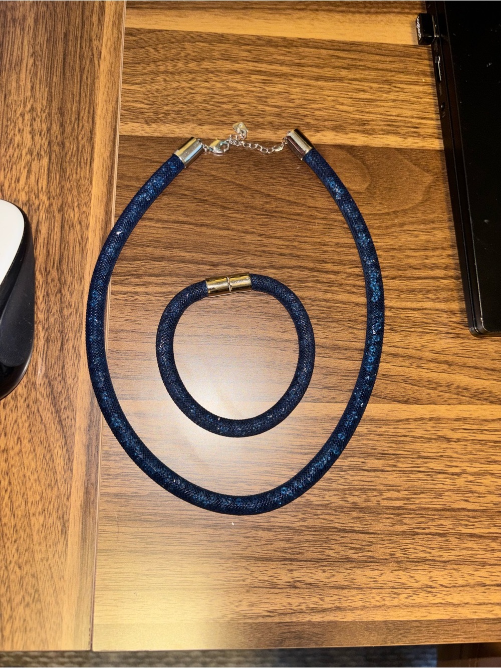 Swarovski Navy Blue Sparkle Tube Necklace and Bracelet Set